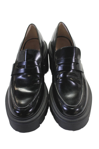 Stuart Weitzman Womens Slip On Block Heel Patent Leather Loafers Black Size 5.5