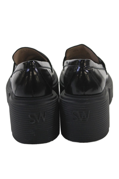 Stuart Weitzman Womens Slip On Block Heel Patent Leather Loafers Black Size 5.5