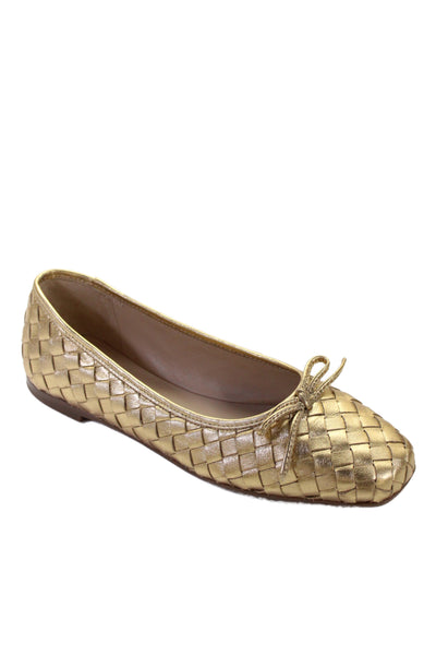 Bernardo Womens Slip On Woven Metallic Leather Ballet Flats Gold Tone Size 6