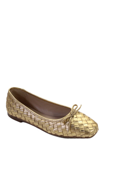 Bernardo Womens Slip On Woven Metallic Leather Ballet Flats Gold Tone Size 6