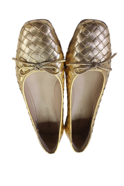 Bernardo Womens Slip On Woven Metallic Leather Ballet Flats Gold Tone Size 6