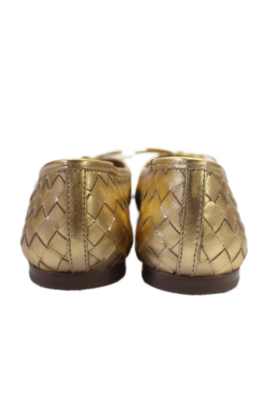 Bernardo Womens Slip On Woven Metallic Leather Ballet Flats Gold Tone Size 6