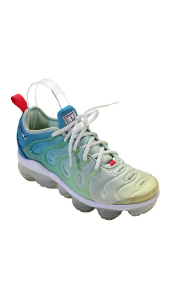 Nike Womens Lace Up Knit Ombre VaporMax Plus Sneakers Green Blue Size 6