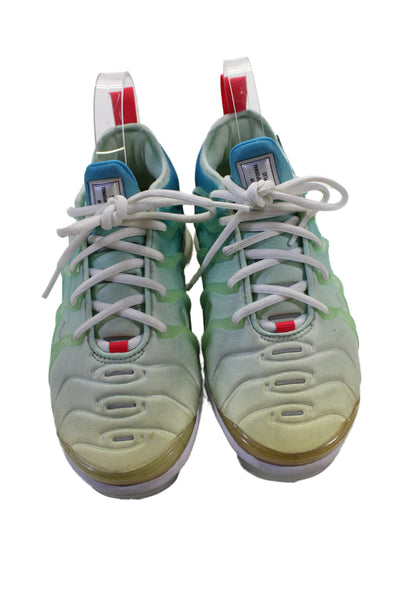 Nike Womens Lace Up Knit Ombre VaporMax Plus Sneakers Green Blue Size 6