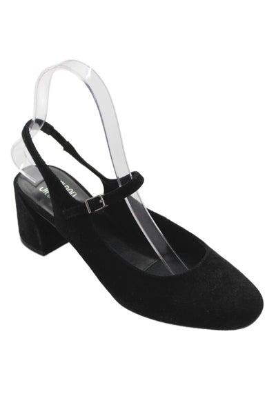 Jildor Womens Block Heel Round Toe Suede Slingback Pumps Black Size 6M