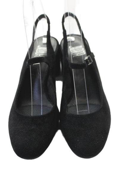Jildor Womens Block Heel Round Toe Suede Slingback Pumps Black Size 6M