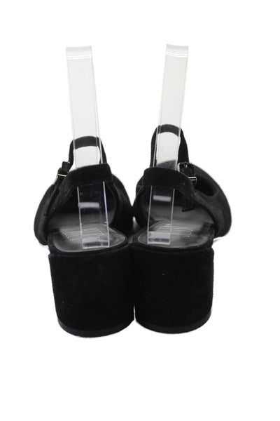 Jildor Womens Block Heel Round Toe Suede Slingback Pumps Black Size 6M