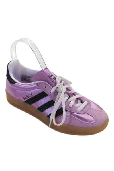 Adidas Womens Lace Up Logo Metallic Leather Suede Gazelle Sneakers Pink Size 5