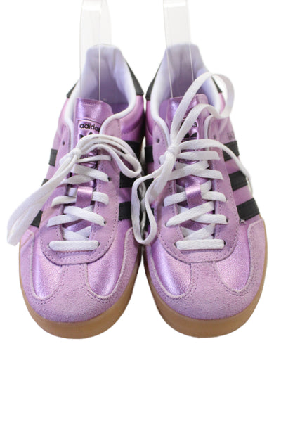 Adidas Womens Lace Up Logo Metallic Leather Suede Gazelle Sneakers Pink Size 5