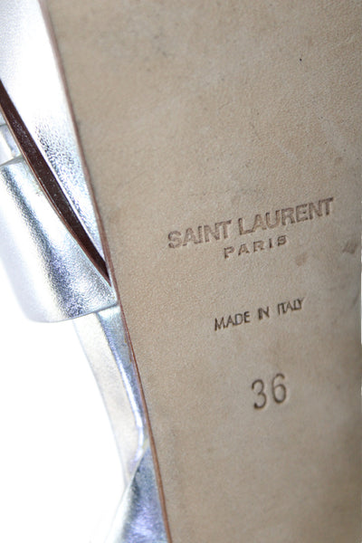 Yves Saint Laurent Womens Stiletto Metallic Leather Tribute Pumps Silver Size 36
