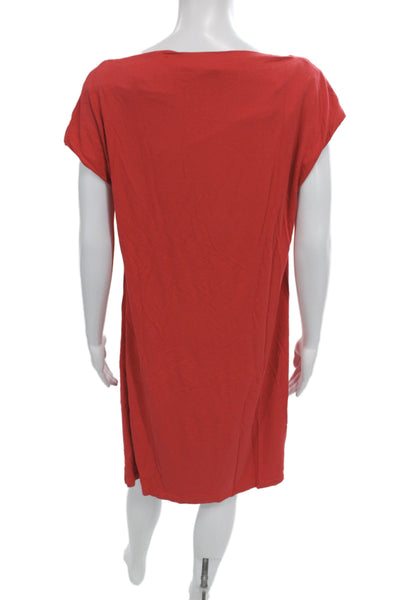 Eileen Fisher Women Shift Dress Red Short Sleeve Knee Length Size M
