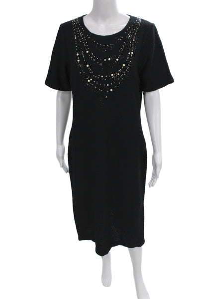 St. John Evening Womens Sheath Dress Black Wool Blend Short Sleeve Size 12