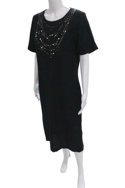 St. John Evening Womens Sheath Dress Black Wool Blend Short Sleeve Size 12