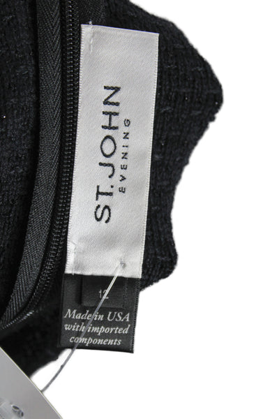 St. John Evening Womens Sheath Dress Black Wool Blend Short Sleeve Size 12