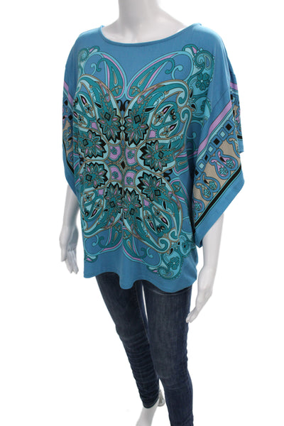 Michael Michael Kors Women Blue Paisley Tunic Short Sleeve Round Neck Size L