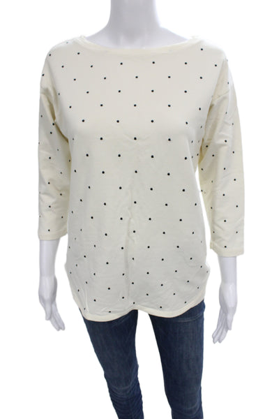 St. John Women Jersey T Shirt Beige Polka Dot Round Neck 3/4 Sleeve Size L