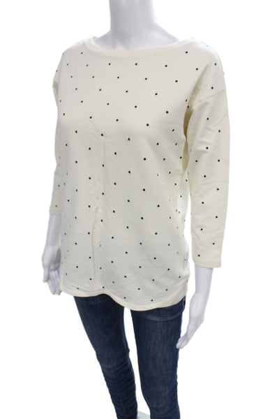 St. John Women Jersey T Shirt Beige Polka Dot Round Neck 3/4 Sleeve Size L