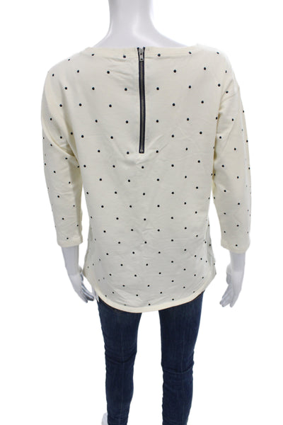 St. John Women Jersey T Shirt Beige Polka Dot Round Neck 3/4 Sleeve Size L