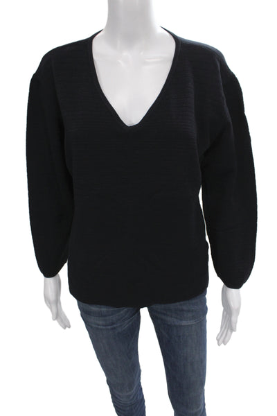 St. John Sport Unisex Long Sleeve V-Neck Pullover Black Cotton Size L