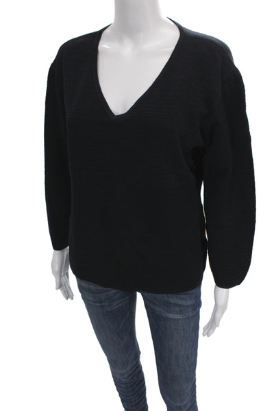 St. John Sport Unisex Long Sleeve V-Neck Pullover Black Cotton Size L