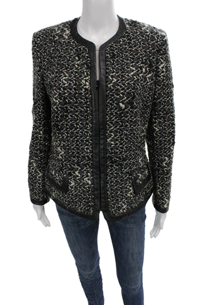 Dana Buchman Women Black Wool Blend Blazer Round Neck Long Sleeve Size 12P
