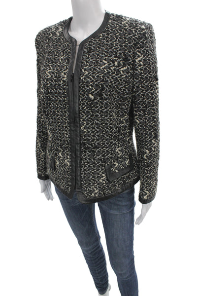 Dana Buchman Women Black Wool Blend Blazer Round Neck Long Sleeve Size 12P