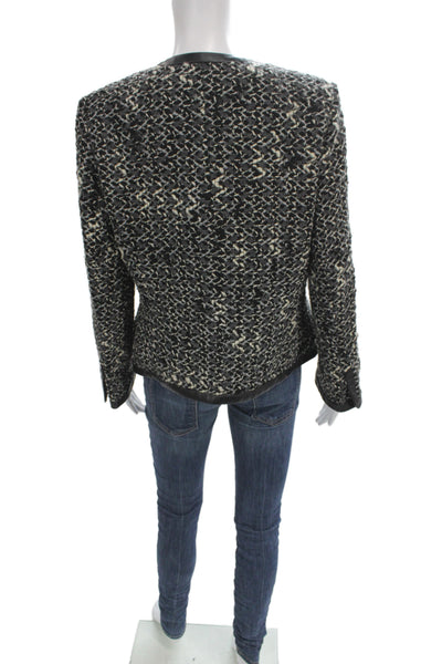 Dana Buchman Women Black Wool Blend Blazer Round Neck Long Sleeve Size 12P