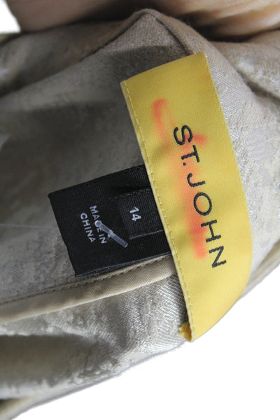 St. John Women Beige Animal Print Mock Neck Button Jacket Long Sleeve Size 14