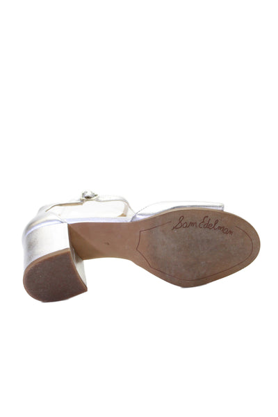 Sam Edelman Womens Leather Ankle Strap Block Heels Shoes Silver Size 7