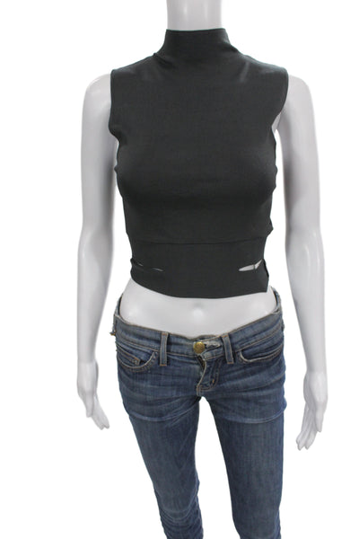 Zara Knit Women Cropped Black Mock Neck Sleeveless Tank Viscose Size S