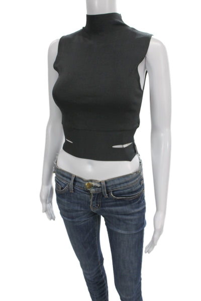 Zara Knit Women Cropped Black Mock Neck Sleeveless Tank Viscose Size S