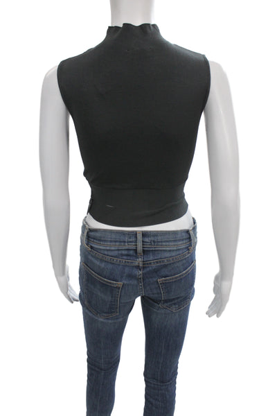 Zara Knit Women Cropped Black Mock Neck Sleeveless Tank Viscose Size S