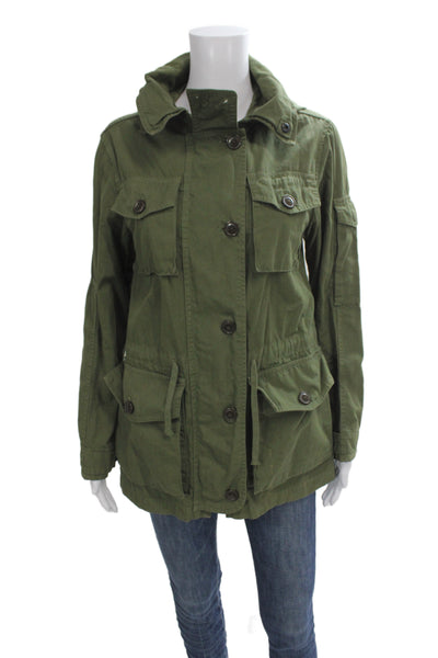 J Crew Womens Military Jacket Green Cotton Collared Button Size XS