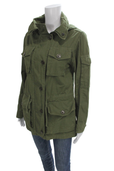 J Crew Womens Military Jacket Green Cotton Collared Button Size XS