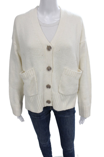 The Drop Unisex Cardigan Sweater White V Neck Button Long Sleeve Size S