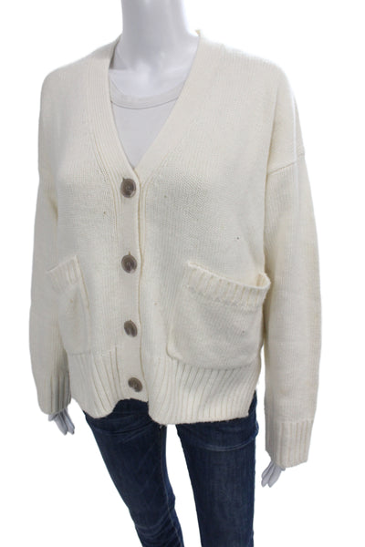 The Drop Unisex Cardigan Sweater White V Neck Button Long Sleeve Size S