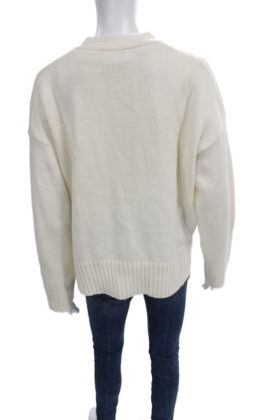 The Drop Unisex Cardigan Sweater White V Neck Button Long Sleeve Size S
