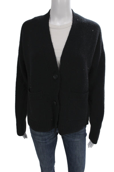 J Crew Unisex Cardigan Black V Neck Button Merino Alpaca Blend Size S