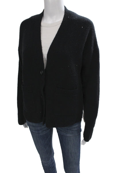 J Crew Unisex Cardigan Black V Neck Button Merino Alpaca Blend Size S