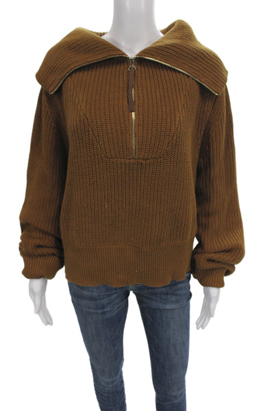 Varley Unisex Brown Collared Zip Pullover Cotton Sweater Size M
