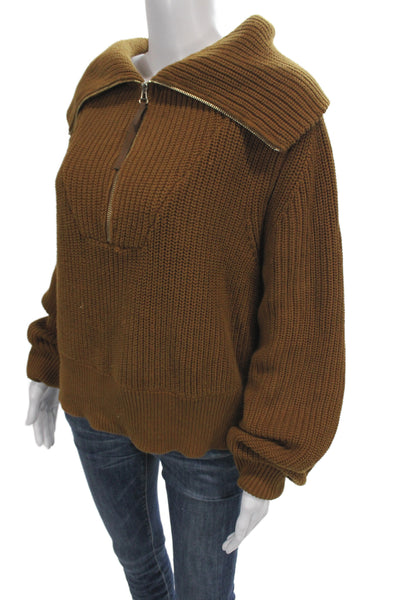 Varley Unisex Brown Collared Zip Pullover Cotton Sweater Size M