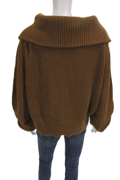 Varley Unisex Brown Collared Zip Pullover Cotton Sweater Size M