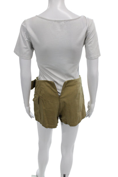 Zara Unisex Cargo Shorts Brown Cotton Buckle Mini Size XS