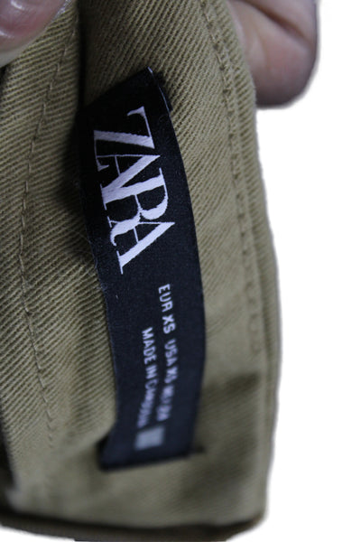 Zara Unisex Cargo Shorts Brown Cotton Buckle Mini Size XS