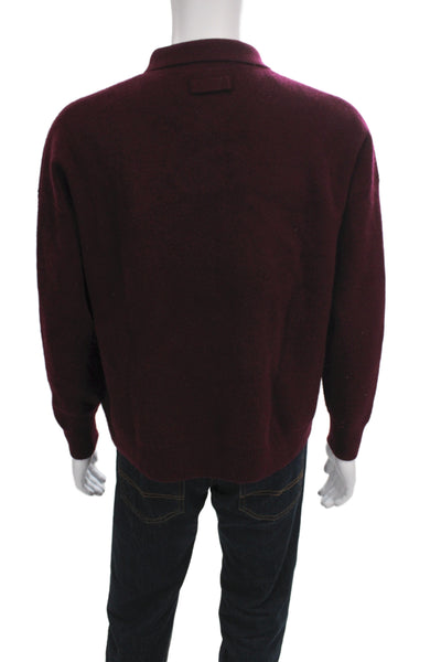 Zara Mens Collared Button Pullover Sweater Purple Wool Long Sleeve Size XS