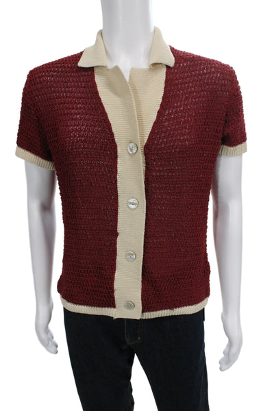Zara Mens Beige Short Sleeve Collared Button-Up Retro Polyester Size S
