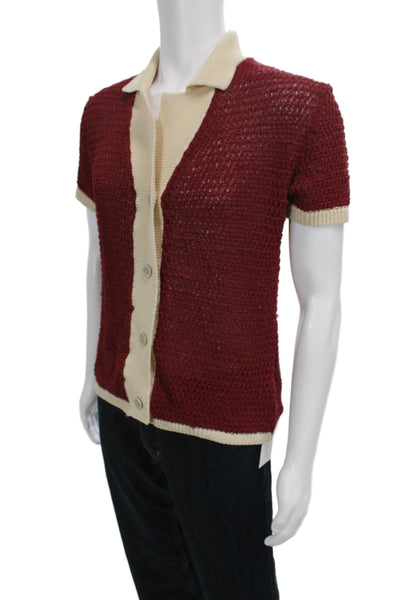 Zara Mens Beige Short Sleeve Collared Button-Up Retro Polyester Size S