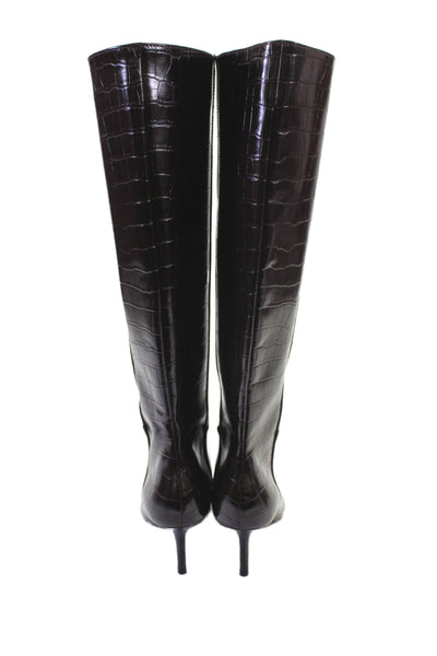 Zara Womens Crocodile Print Knee High Pointed Toe Boots Brown Size 40 10