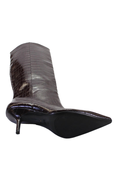 Zara Womens Crocodile Print Knee High Pointed Toe Boots Brown Size 40 10
