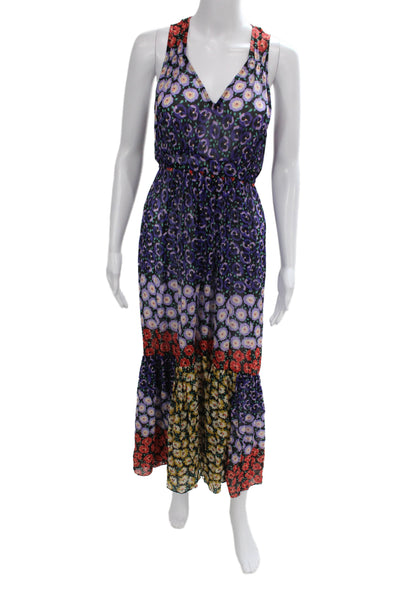 Meadow Rue Women Maxi Sundress Dark Blue Floral V-Neck Sleeveless Size XS